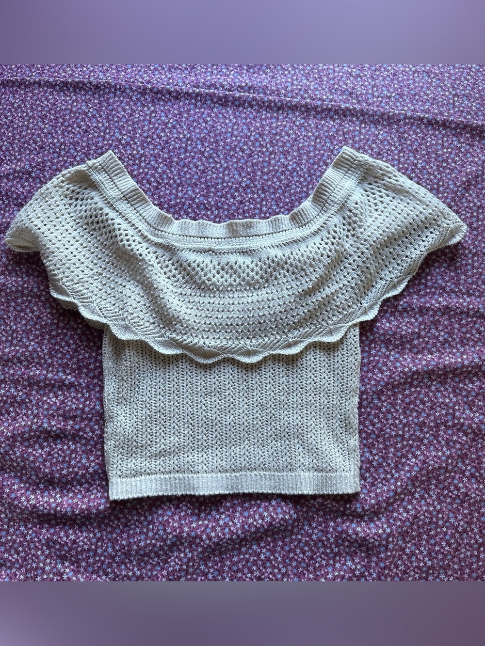 Revamped Cream Off-Shoulder Ruffle Knit Sweater
